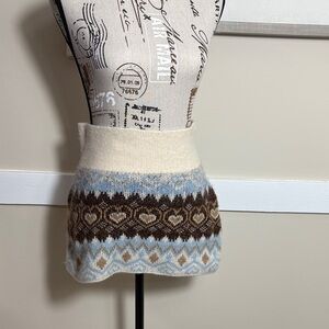 NWT Urban Outfitters Cream and Brown Heart Pattern Sweater Skirt